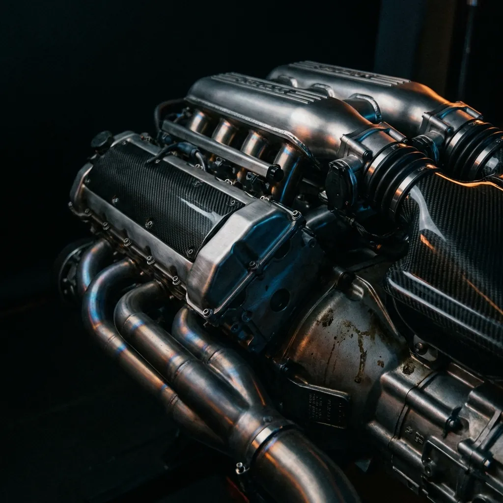 Blocco V6 diesel in officina, illustrazione del motore Renault 3.0 dCi